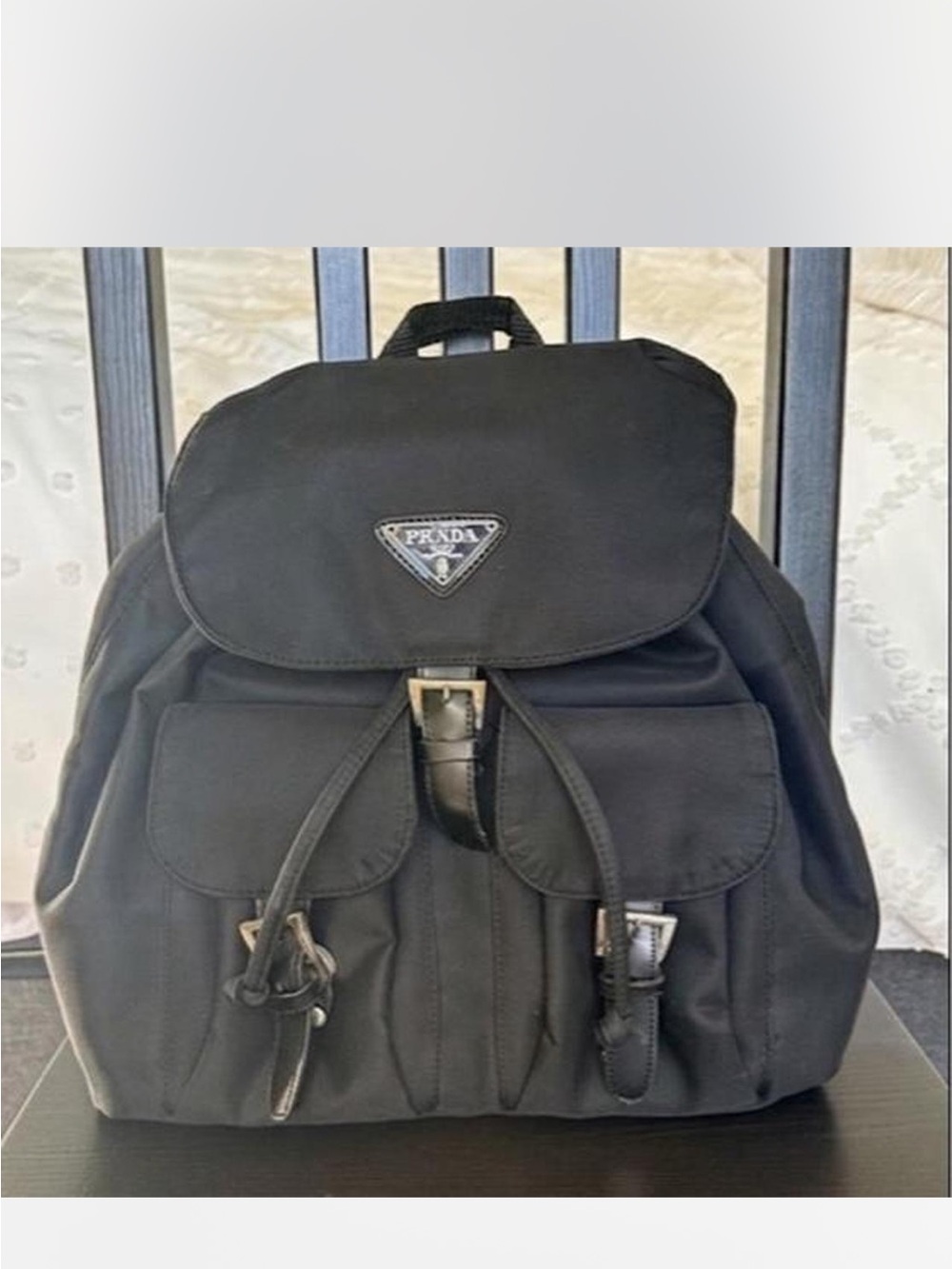 Prada Black Nylon Drawstring Backpack with Front Pockets - Picture 1 of 6